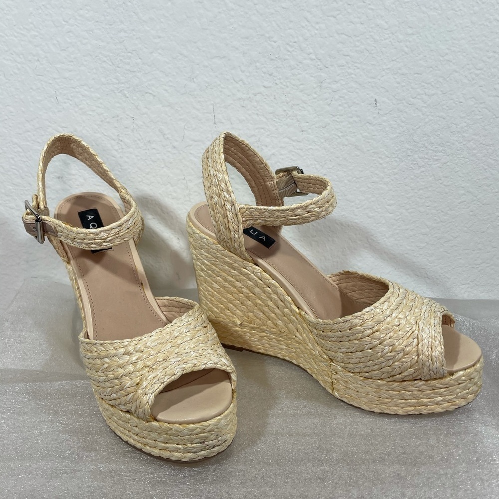 Aqua Natual Raffia Wedge Espadrille Sandals 10M